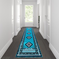 Flash Furniture ACD-RGD143-210-TQ-GG Ventana Collection Southwest 2x10 Turquoise Area Rug - Olefin Rug with Jute Backing - Hallway, Entryway, Bedroom, Living Room